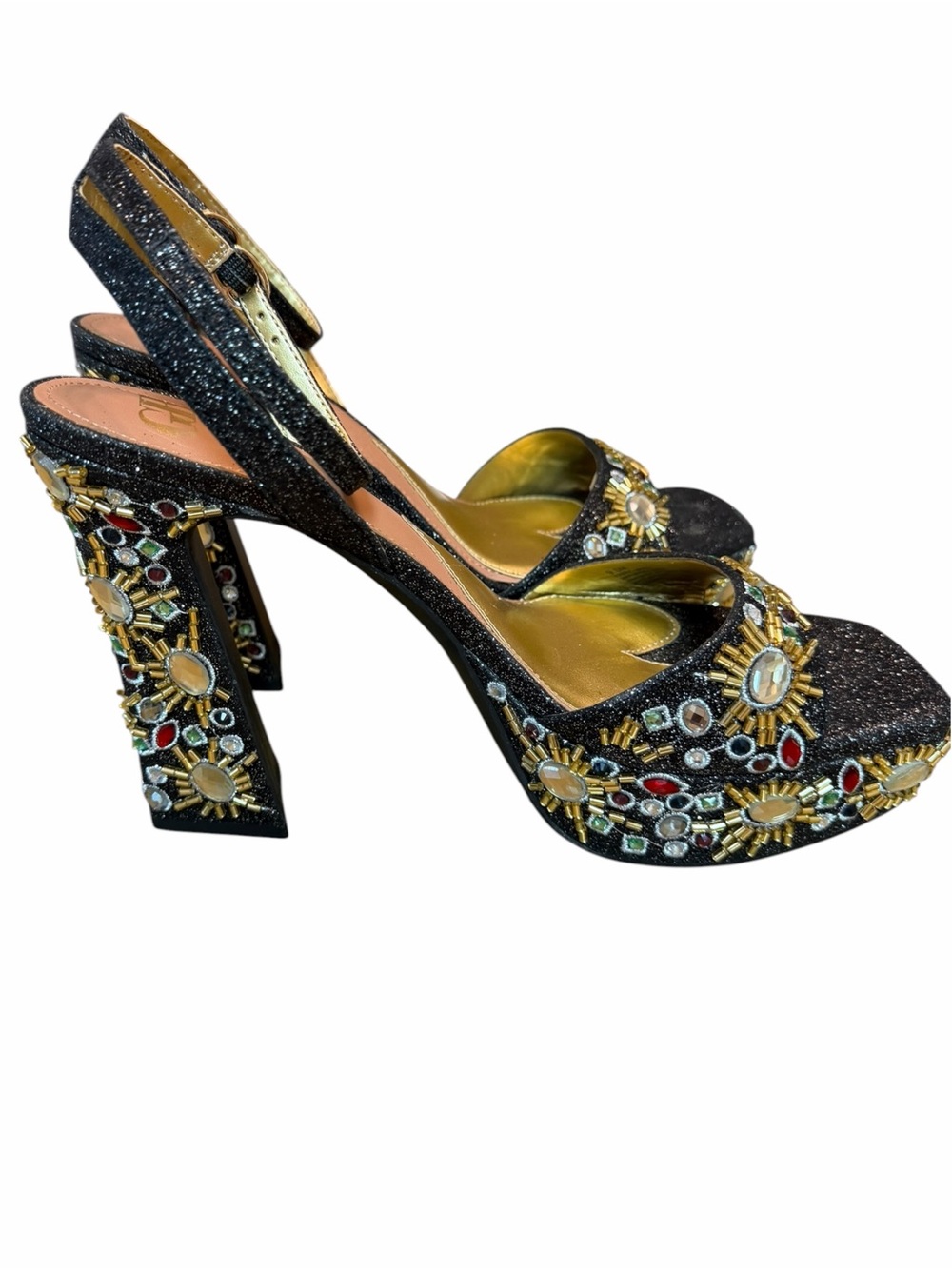 Gianni Bini Black Glitter Jeweled Platform Heels Size 9.5